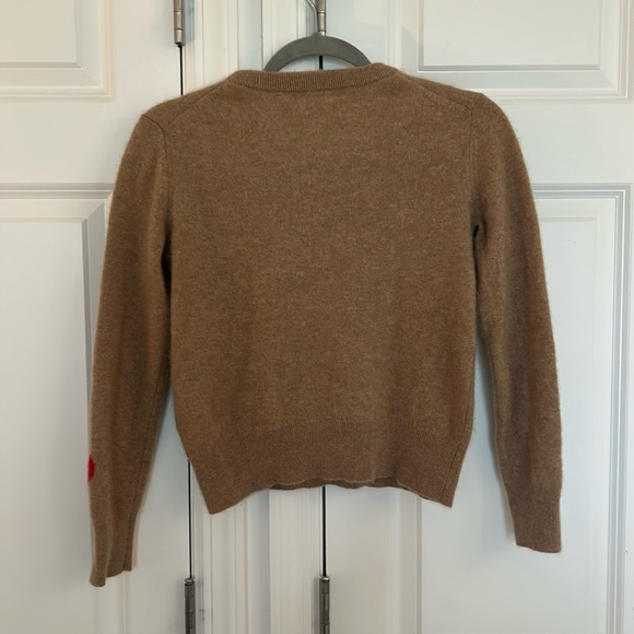 White + Warren Cashmere Heart Sleeve Crewneck in Camel - Picture 7 of 11